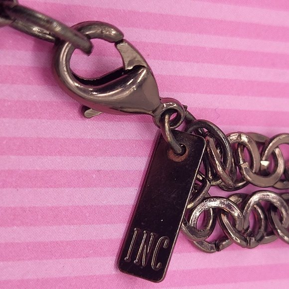 INC Intl Concepts Metal Necklace Gunmetal Silver Clear Rhinestone Faceted Beads - Picture 7 of 9